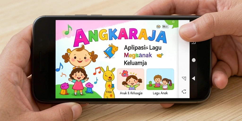 Tampilan antarmuka ANGKARAJA yang ramah anak dengan pilihan lagu yang bervariasi.