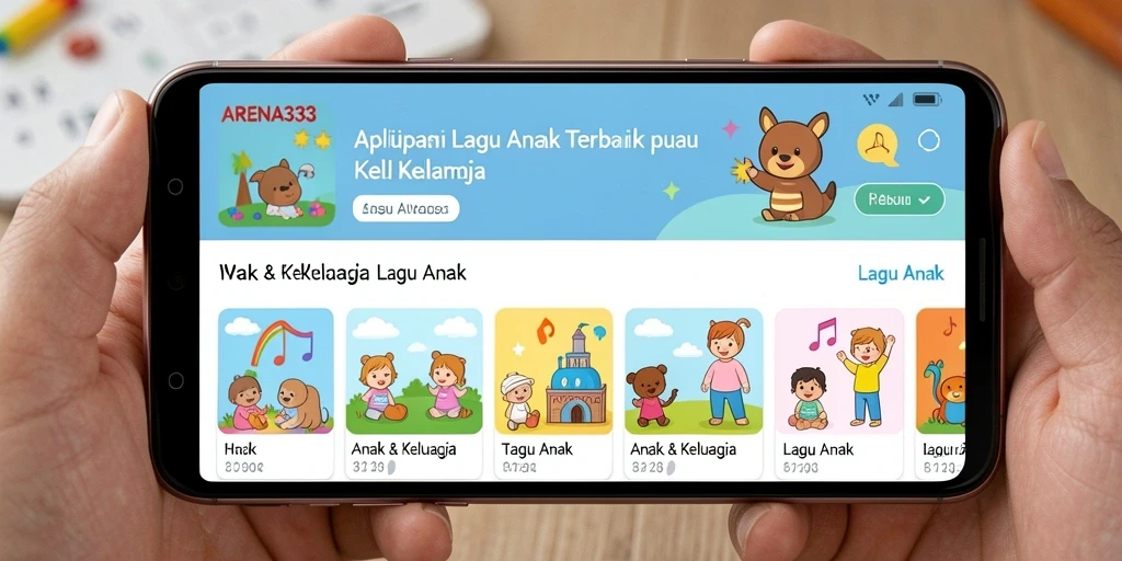 Tampilan antarmuka ARENA333 yang ceria dan penuh warna untuk lagu anak.