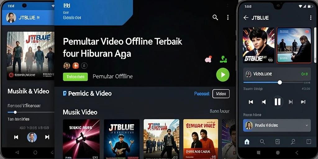 Antarmuka JTBLUE yang ramah pengguna untuk pemutar video offline.